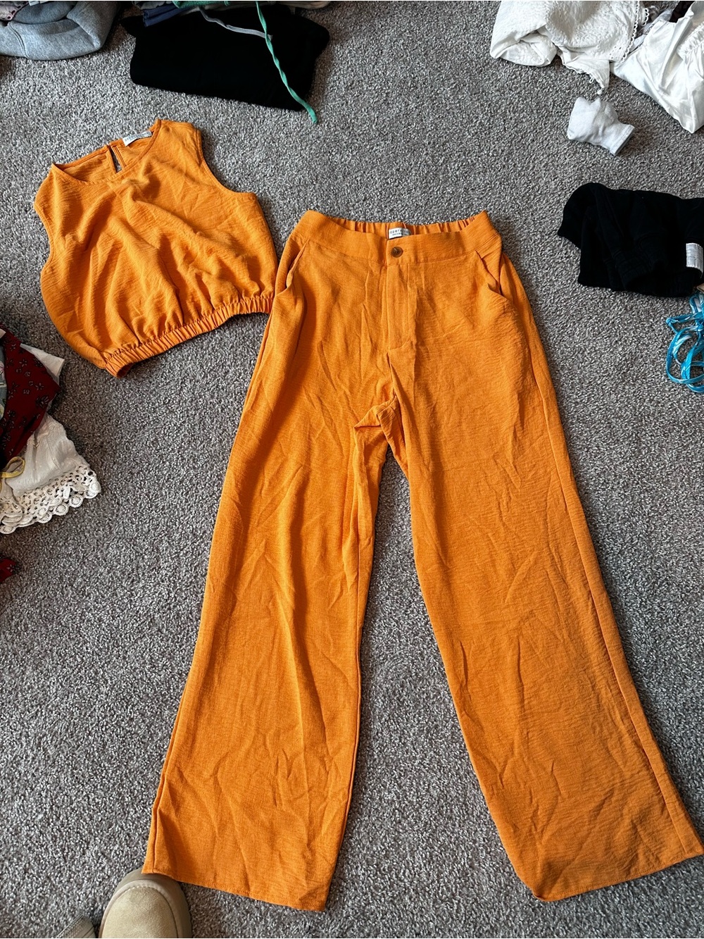 Paper Crane Orange Wide-Leg Pants and Cropped Tank Set